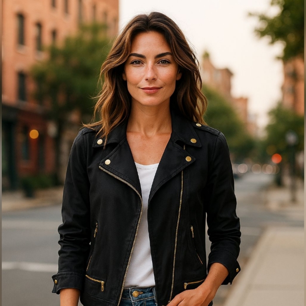 Miss Tina Black Utility Jacket with Gold Accents